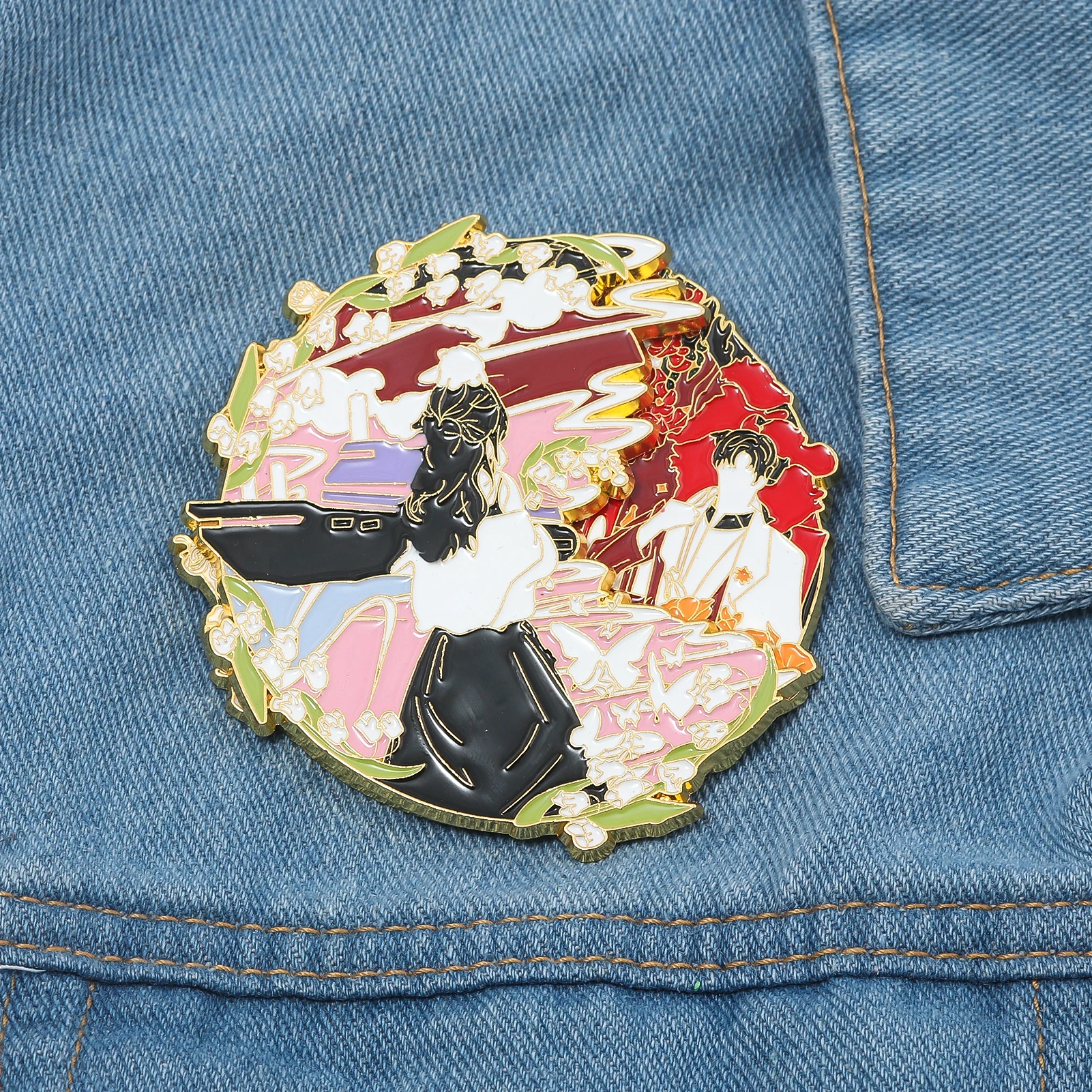 أنيمي الحب والفضاء العميق رافاييل بروش تأثيري الدعائم تدوير مطابقة شارة بدبوس زوجين التلبيب الرجال النساء على ظهره مجوهرات #5