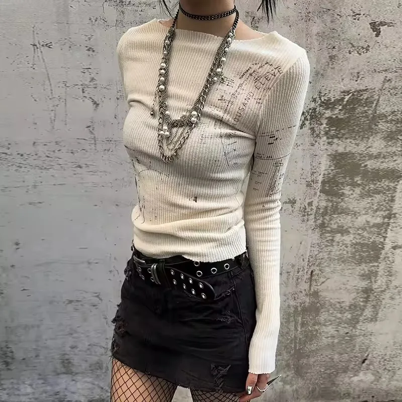 

Autumn and winter new women's Y2K slim fit long sleeved simple daily versatile top sexy and revealing figure