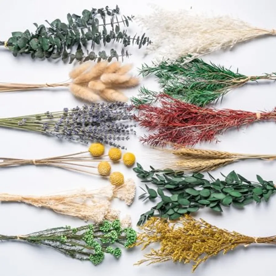

12kinds Natural Dried Flowers DIY kit, 10~12inch, Handpicked Including Lavender/Eucalyptus/Wheat, for Home Office Wedding Decor