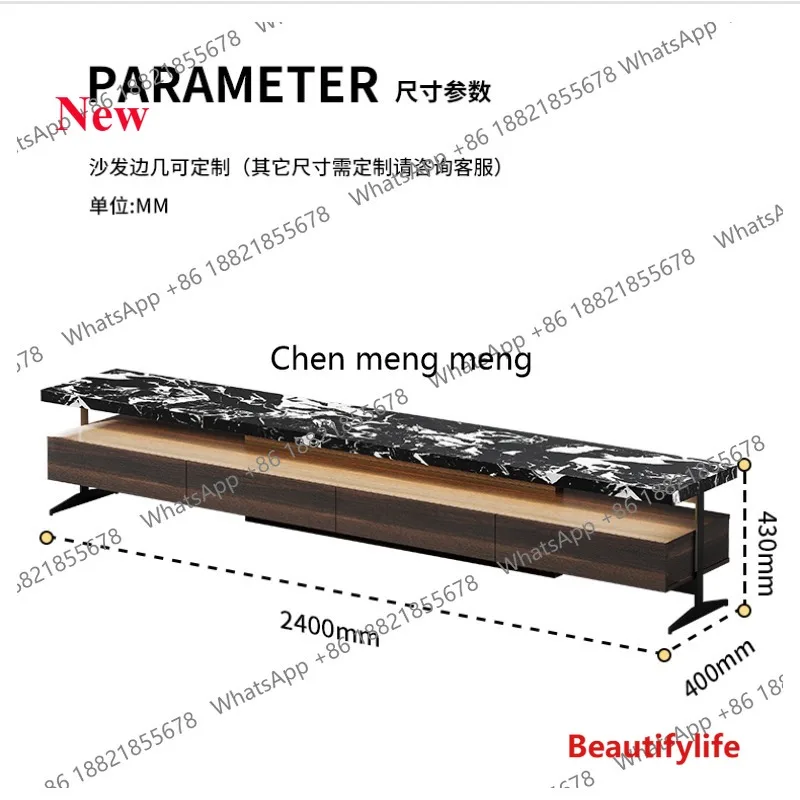 07M Italian Style Light Luxury TV Cabinet and Coffee Table Set for Living Room, Floor-Standing Rock Board High-End TV Cabinet