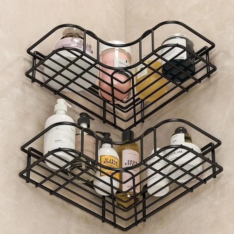 No Drill Wall Mounted Iron Bathroom Shelf Corner Shower Caddy Rustproof Storage Rack for Shampoo Cosmetics Organizer - view 3