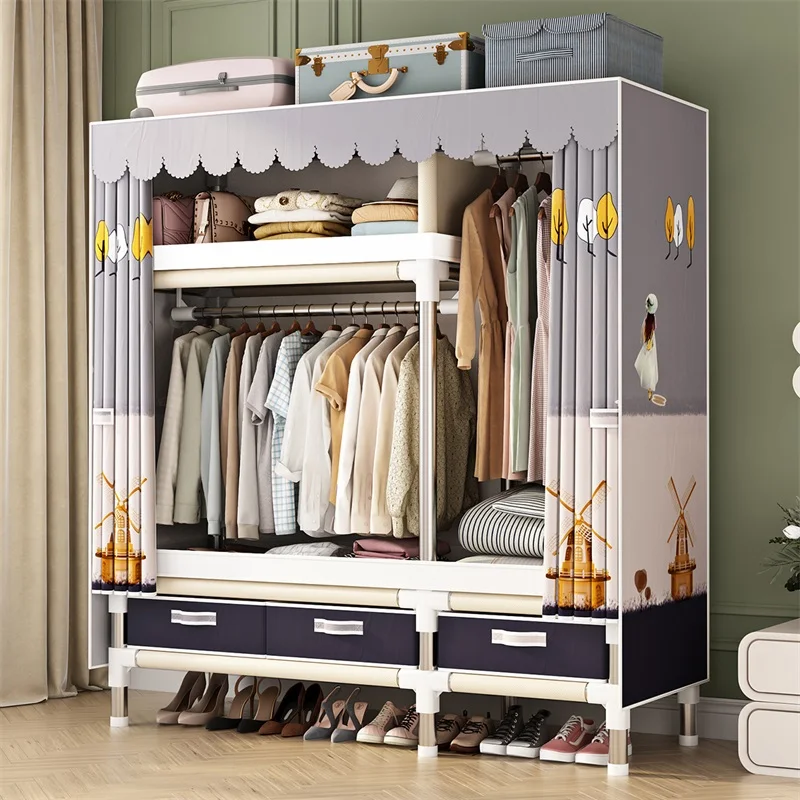 Wardrobe, bedroom, rental room, household, simple wardrobe with drawers, assembled, sturdy and durable, single person wardrobe