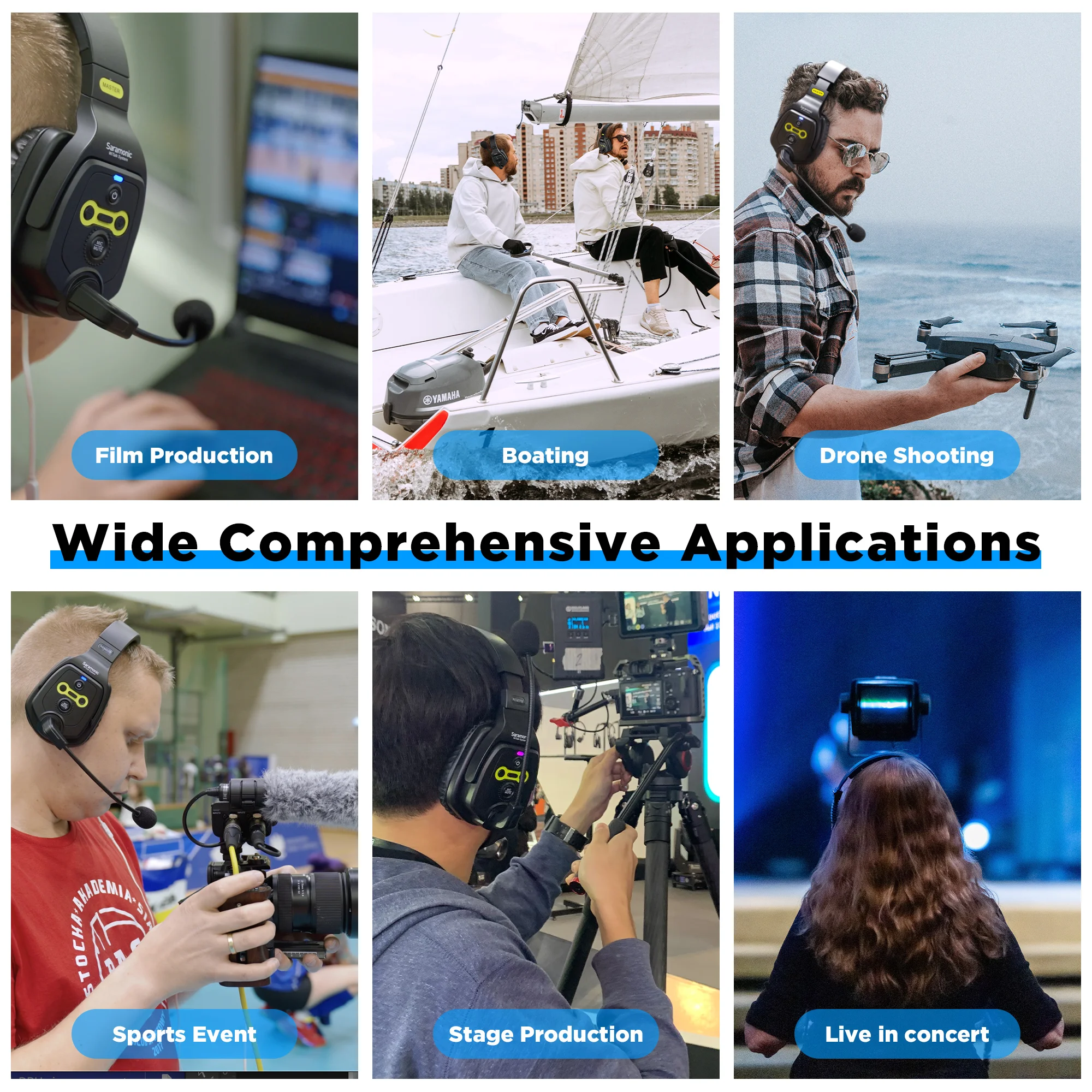 Saramonic WiTalk WT4S Full Duplex Communication Wireless Headset System Marine Boat Duplex Intercom Headsets Coaches Microphone