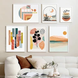 Bohemian Sun Decorative Painting Abstract Line Plant Poster Geometric Patterns Wall Art Canvas Painting For Living Room Decor