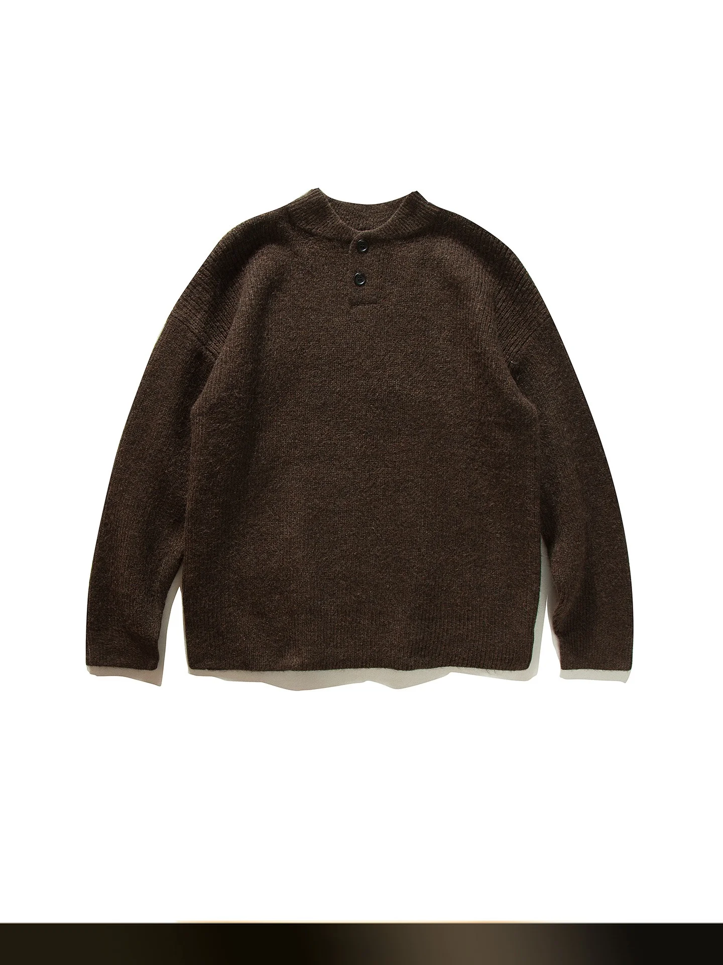 

Мужской ретро-свитер в японском стиле с воротником Хенли, однотонный, повседневный, осенне-зимний, теплый, вязаный, без застежек