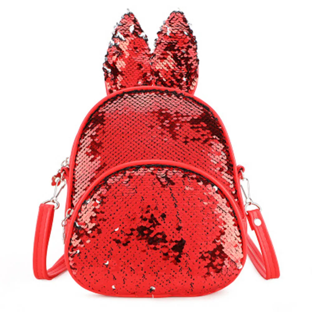 

Children Kids Girl Backpack Sequins School Bag Rabbit Ears Zipper For Travel