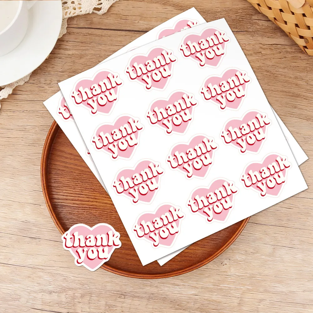 120 Pcs/pack Pink Heart Shaped Thank You Stickers for Small Business Gift Box Packaging Decor
