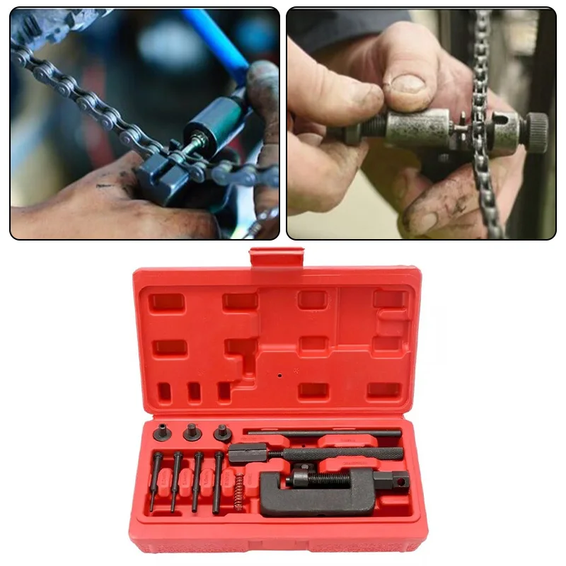 13PCS Versatile Chain Repair Tool Set Motorcycle Chain Splitter Breaker Motorbike Cycling Bike Mountainb Riveting Tool Universal