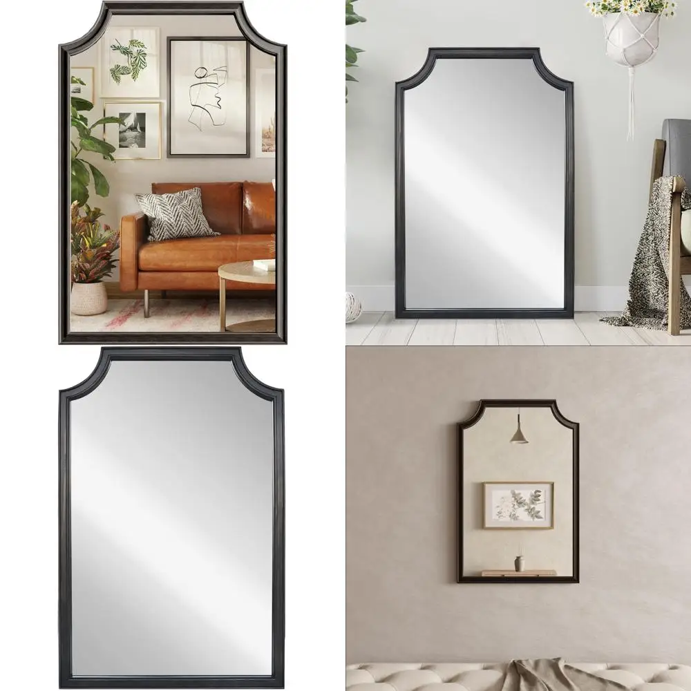 Arched Rectangle Scalloped Corners Wall Mirror with Wood Frame for Home Entryway, Living Room, Bedroom Decor