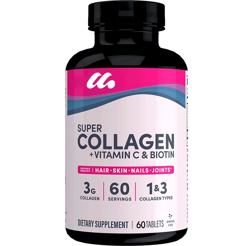 

Super collagen protein, containing vitamin C and biotin, skin, hair, and nail supplements, containing antioxidants