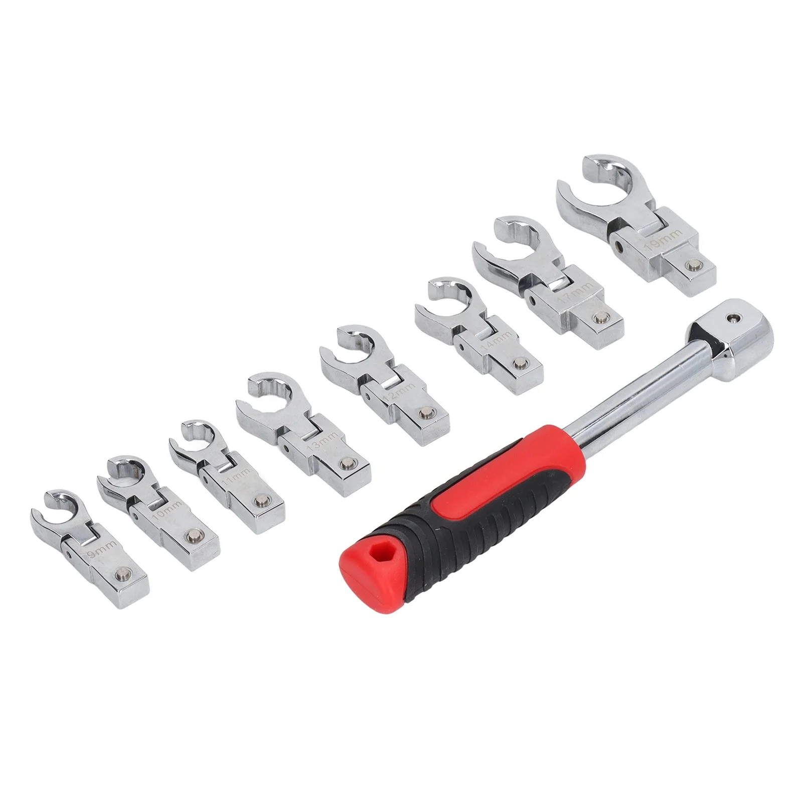 

9Pcs Replaceable Wrench Set Flexible Head 180° Rotating Torsion Wrench with Handle