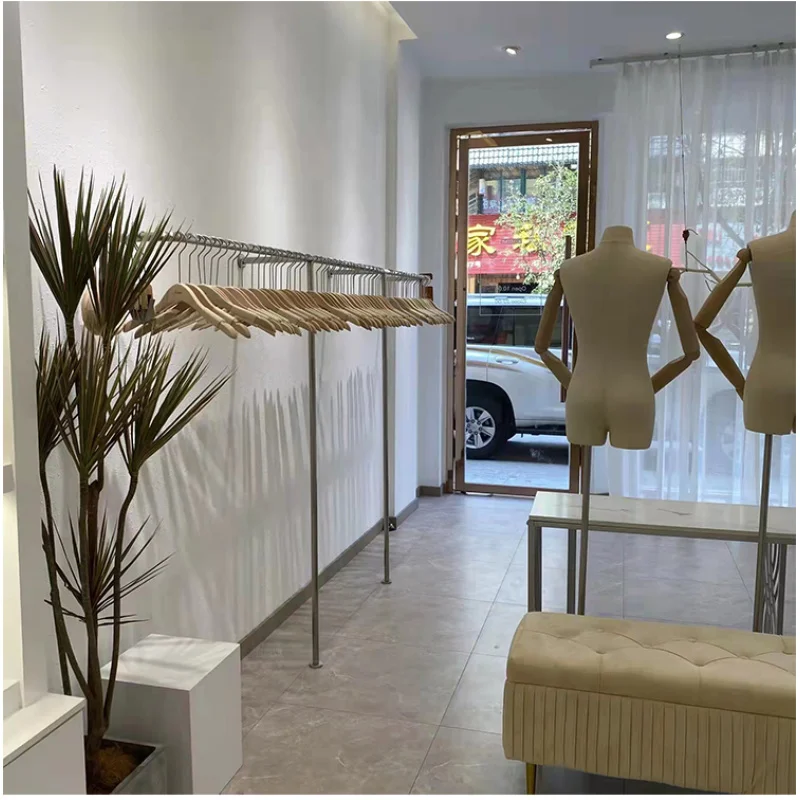 custom.Kainice Custom Iron Hanging Rack Fixtures Boutique Wall Mounted Set Clothing Shop Interior Design Rail Display Racks