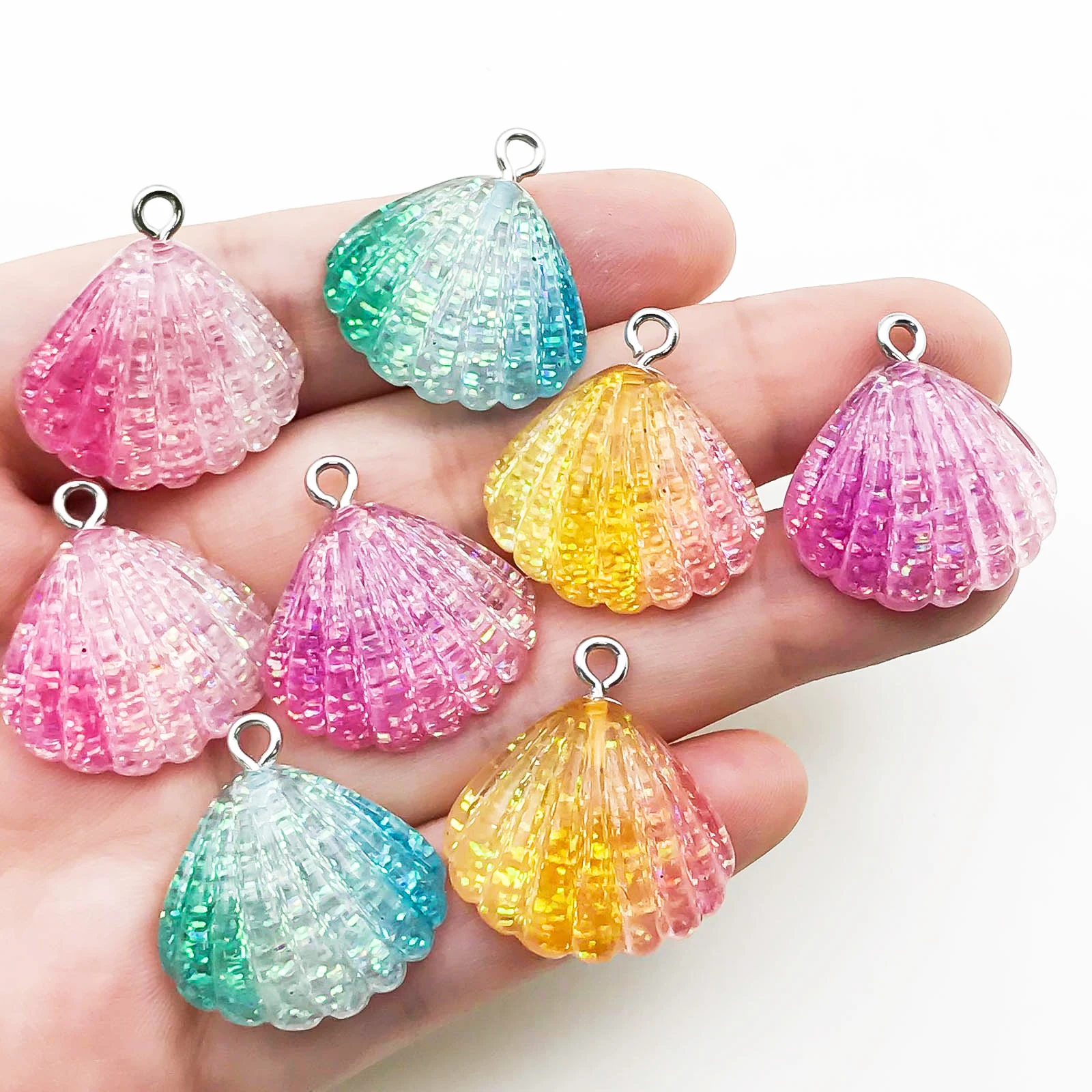 6/8Pcs Sequins Transparent Shells Cute Pendant Resin Seashell Charms for DIY Accessories For Making Jewelry Necklace Bracelet