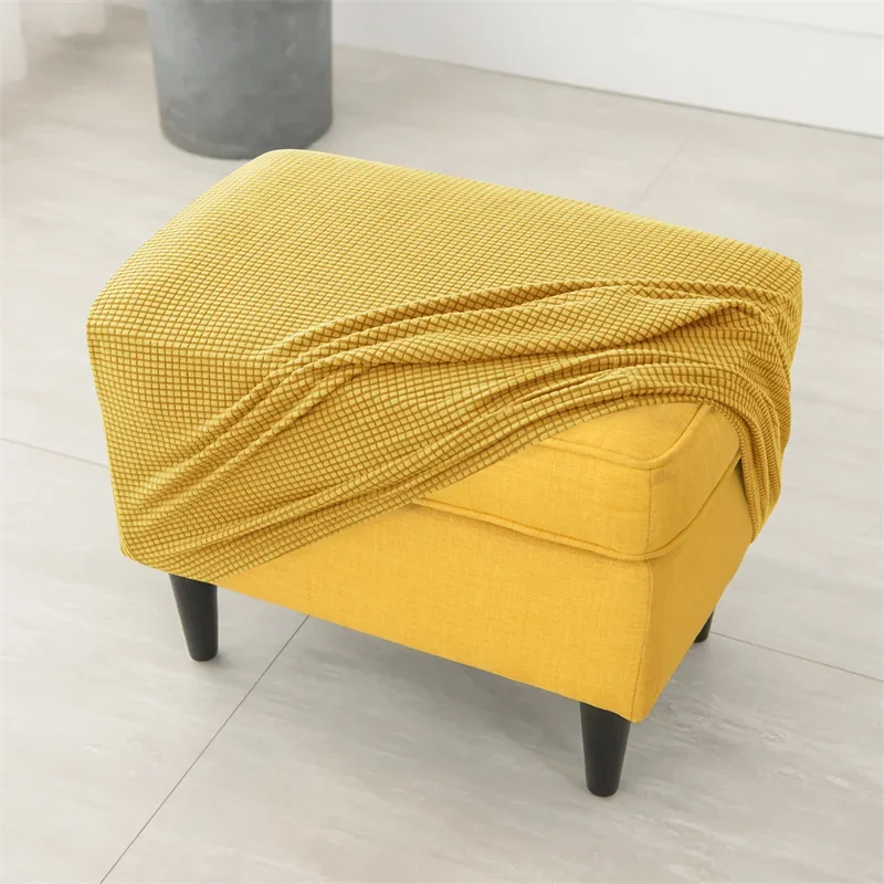 1PC Polar Fleece Ottoman Covers Stretch Rectangle Footrest Cover Non-Slip Anti-Dust Footstool Slipcover Protector Living Room