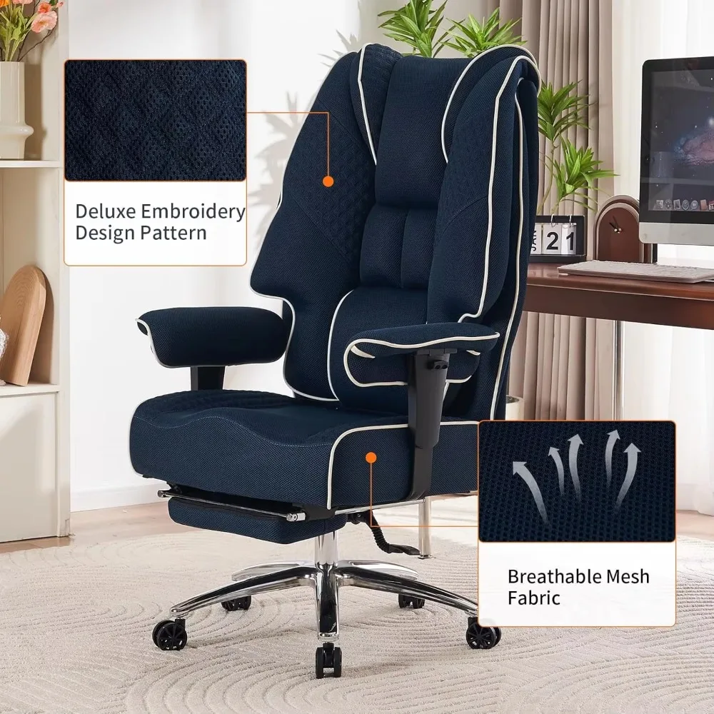 Big and Tall Office Chair400lbs Wide Seat,High Back Executive Office Chair with Foot Rest,Lower Back Pain Relief (Mesh Dark Blue