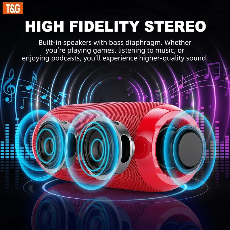 TG117 Bluetooth Portable Wireless Speaker, IPX4 Waterproof, TWS Stereo Sound, Support TF Card & USB Playback, Connect Phone Tablet TV, Outdoor Wireless Audio Speaker, Ideal Birthday, Thanksgiving, Christmas Party Gift view 8