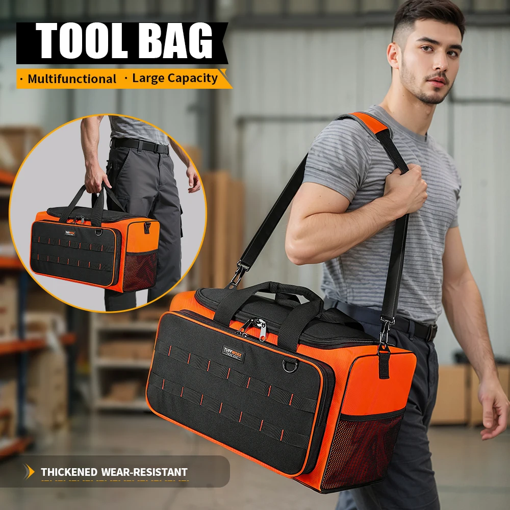 20-Inch Electrician Tool Bags for Men, Heavy Duty Tool Bag, Wide Mouth & Adjustable Shoulder Strap