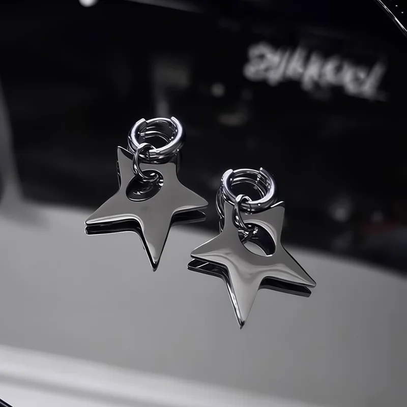 Large Stainless Steel Exaggerated Pentagram Irregular Hoop Earring for Men Trendy Design Hip-hop Punk Party Jewelry Gift