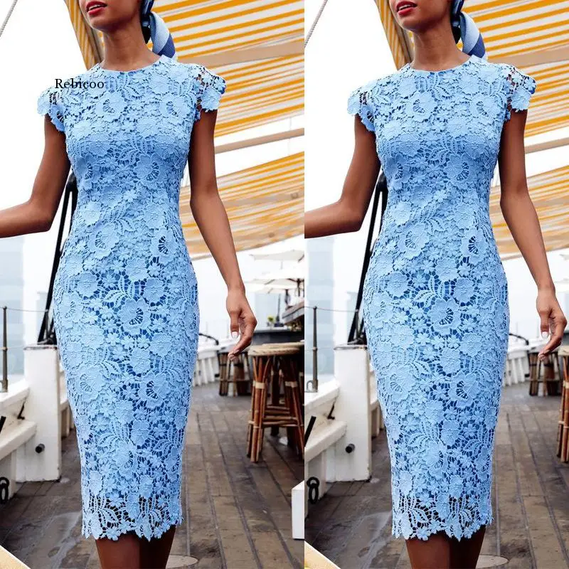 

Women Elegant Lace Dress Sexy Sleeveless Floral Hollow Out Pencil Dress Female Summer New O Neck Mid Length Dress