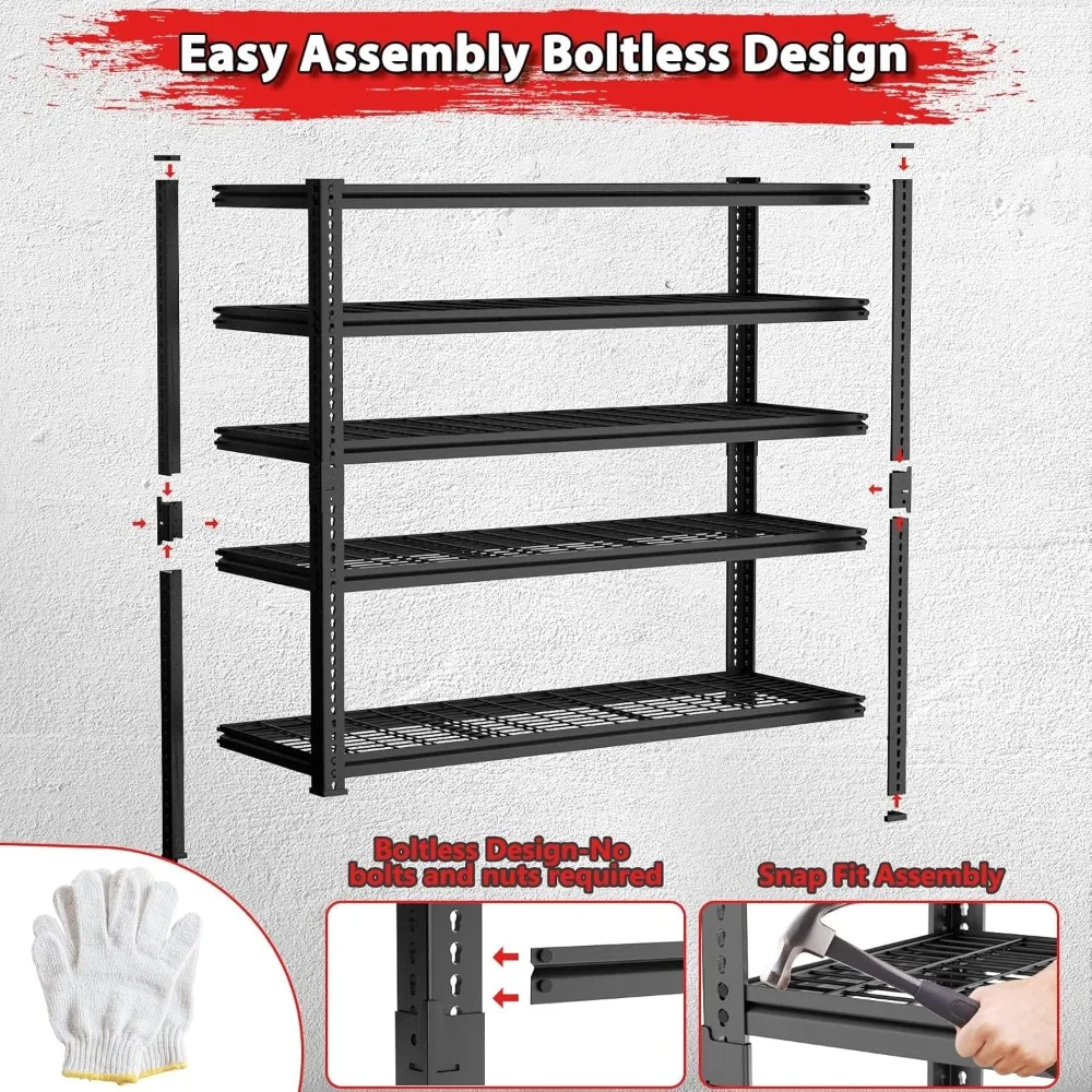 Storage Shelves, Garage Shelving Heavy Duty 2800 LBS Capacity, 48"L x 18"W x 72"H Adjustable Metal Shelving Organizer Wire Rack