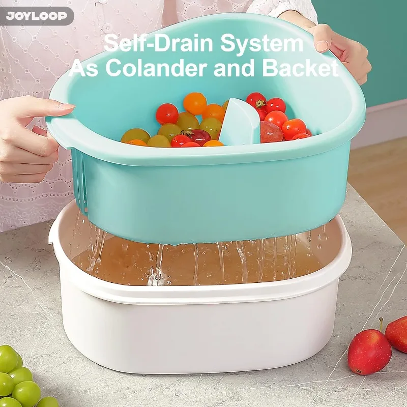 JOYLOOP Fruit Cleaner Spinner com Washer Bowl, Limpador De Frutas Grandes