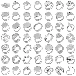 Multistyle Silver Color Open Adjustable Stainless Steel Rings For Women Men Accessories DIY Stone Bague Acier Inoxydables Femme