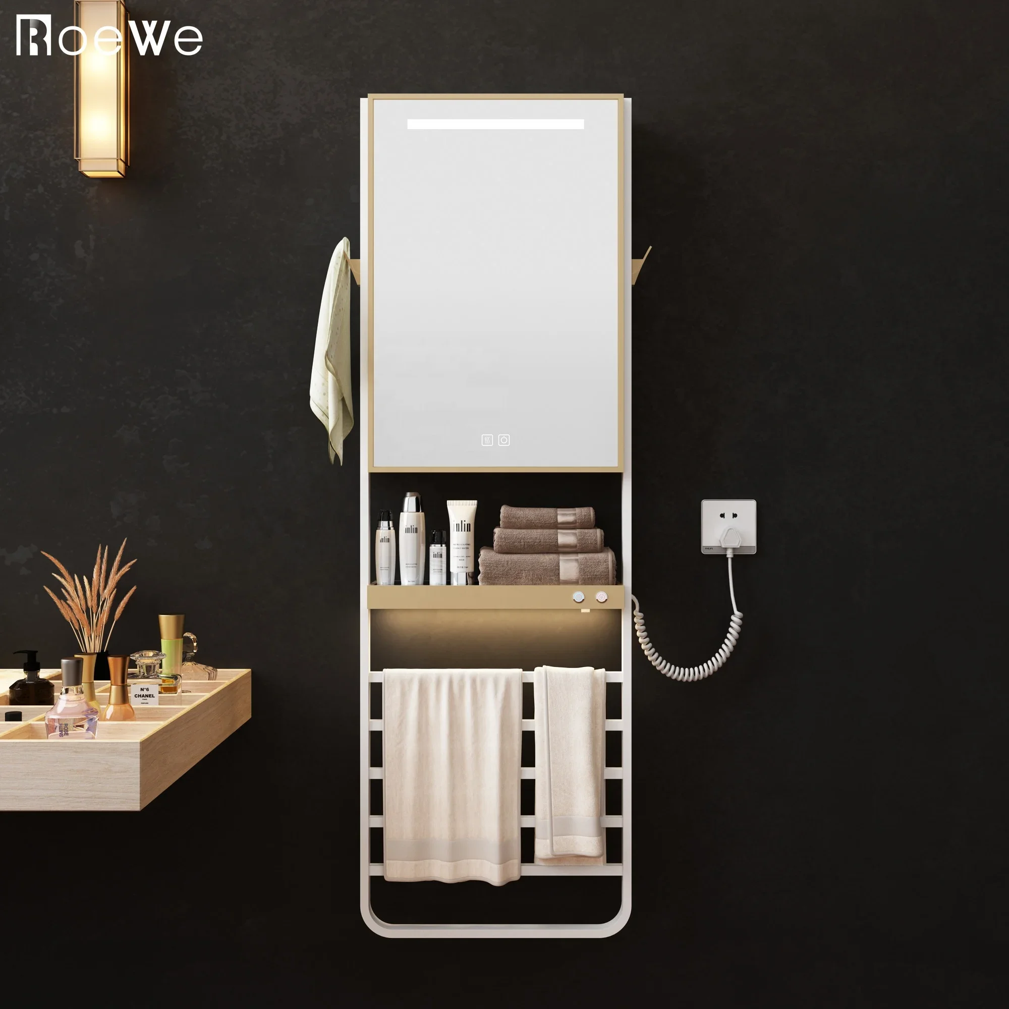 

new design bathroom drying towel bar electric warmer rack with disinfection cabinet, hotel towel heater rail with mirror