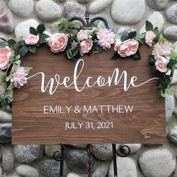Personalised Wedding Welcome Sign Wood Texture Welcome Board for Wedding Customized Name Foam Welcome Sign