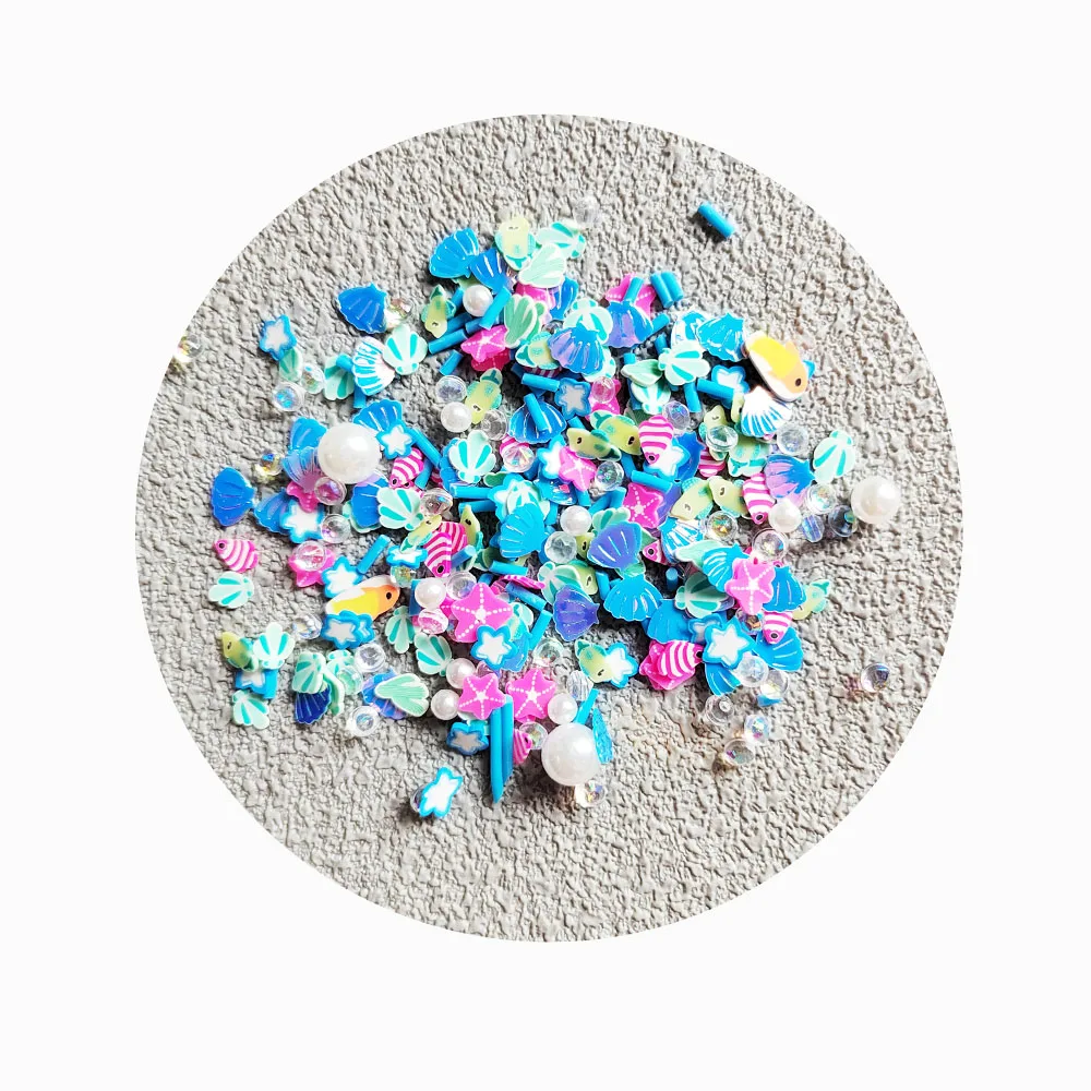 Mixed Handmade Ocean Polymer Hot Clay Slices Sprinkles Fish Sea Shells Pearls Slices for Crafts DIY Soft Slime Filling Deco