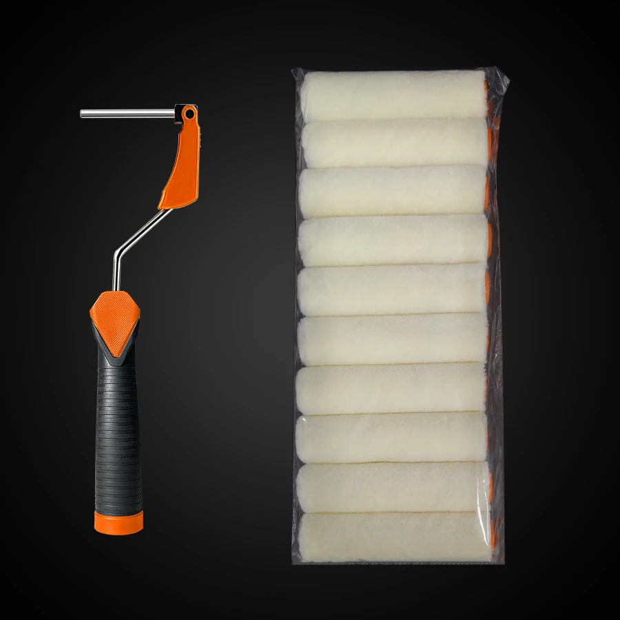 One-Key Disassembly Bracket 4' Mini Wool Paint Roller, No Dirty Hands, Internal Thread Soft Rubber Handle Design