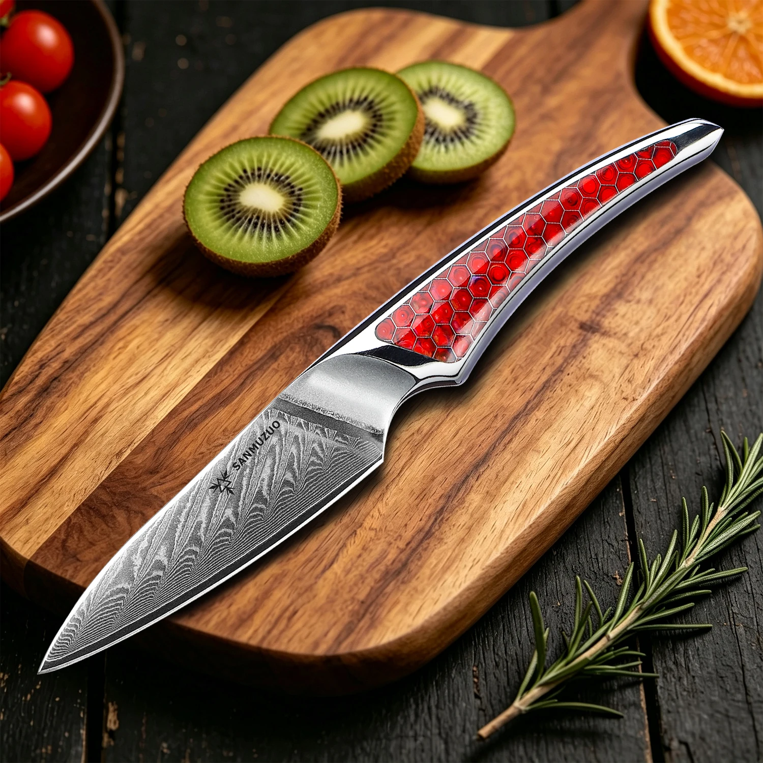 SANMUZUO 3.5 Inch Paring Knife - Damascus Steel Kitchen Peeling Knife with Resin Handle - Fruit Vegetable Cutting Small Knife - LA-S9 Series