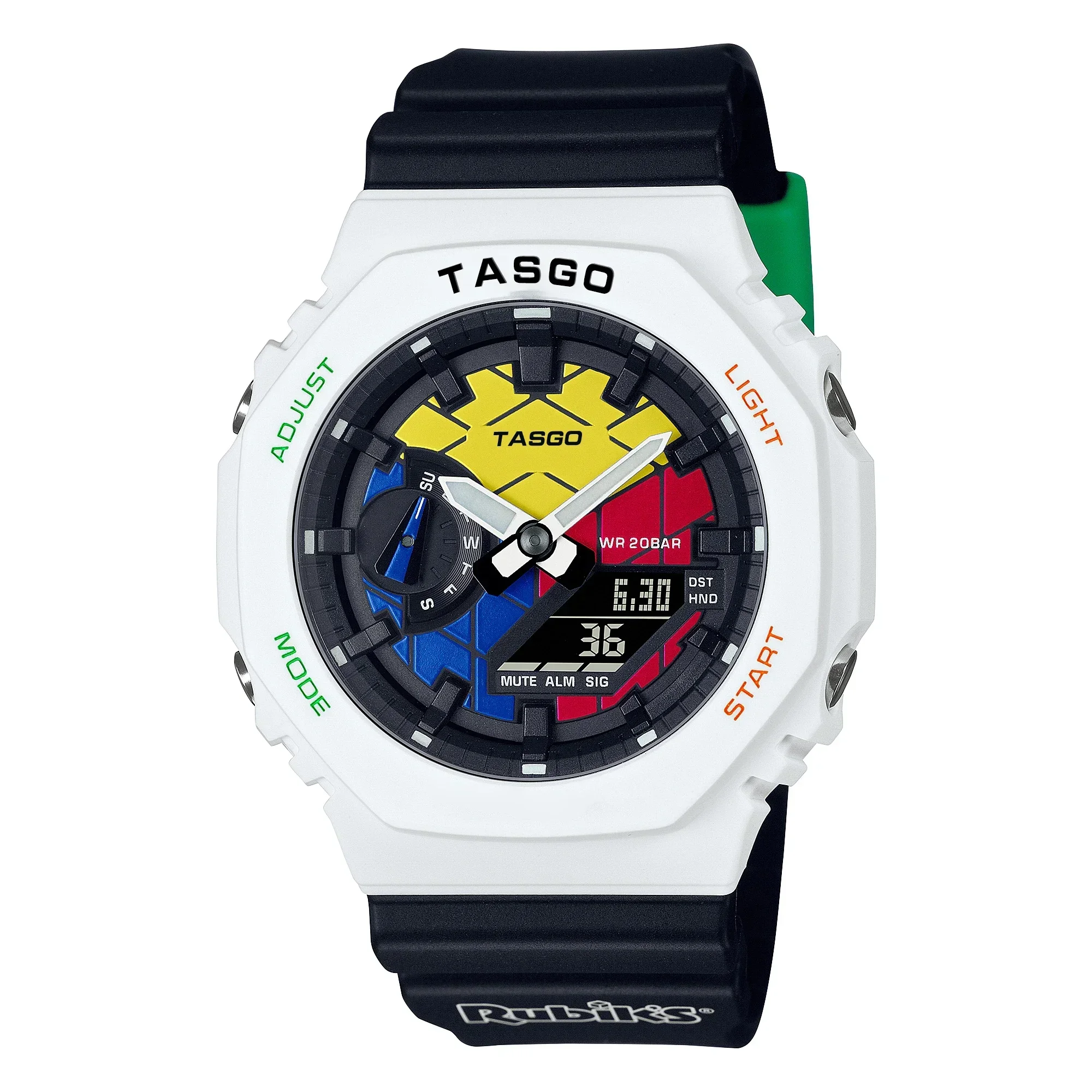 ساعة رجالية إلكترونية رقمية كاملة الوظائف LED مصباح رفع يدوي تلقائي للتوقيت العالمي سلسلة بلوط عالية الجودة