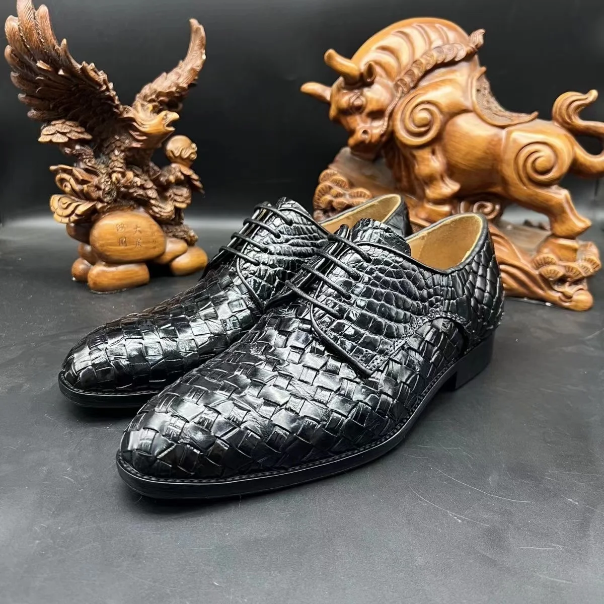 sipriks New hand-woven leather shoes crocodile leather business casual shoes men's formal leather shoes Goodyear craftsmanship