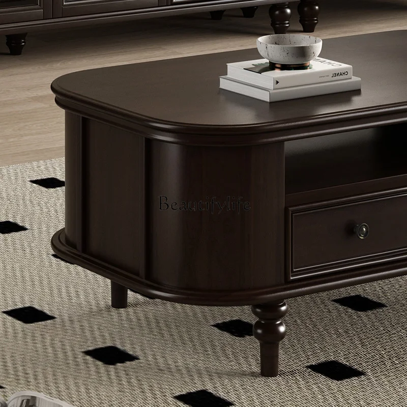 

01American rural retro all-solid wood coffee table TV cabinet combination small apartment