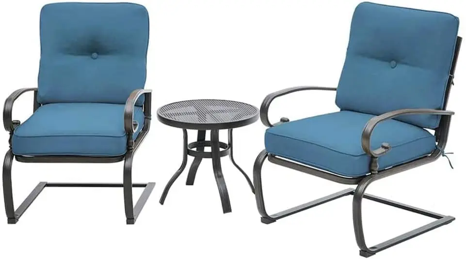 3 Pcs Outdoor Bistro Set, Wrought Iron Frame Patio Spring Chair Set with Cushion & Round Table for Yard, Balcony