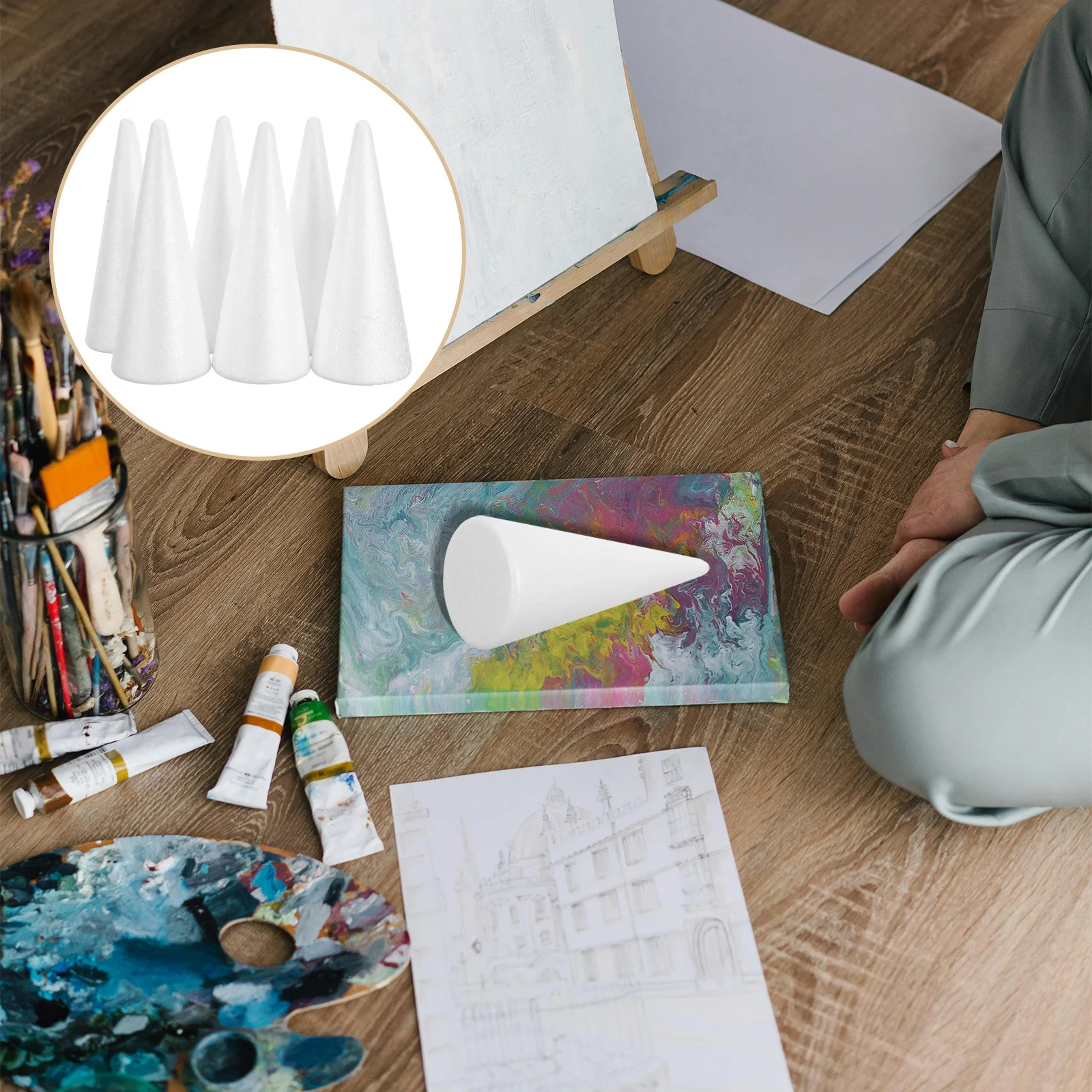 

6Pcs Foam Cones White Polystyrene Tree Cone Craft Base Ideal for DIY Christmas Ornaments Floral Arrangements Home Wedding