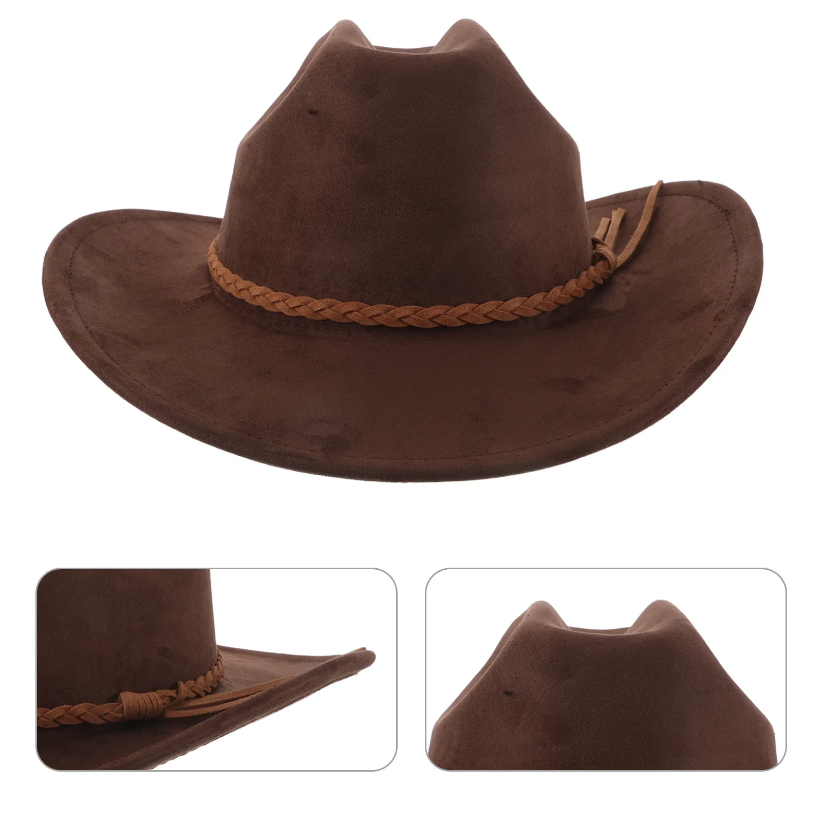 Women's Wide Brim Suede Fedora Hat Flat Top Tassel Band Cowboy Style Jazz Party Beach Celebration Costume Protection
