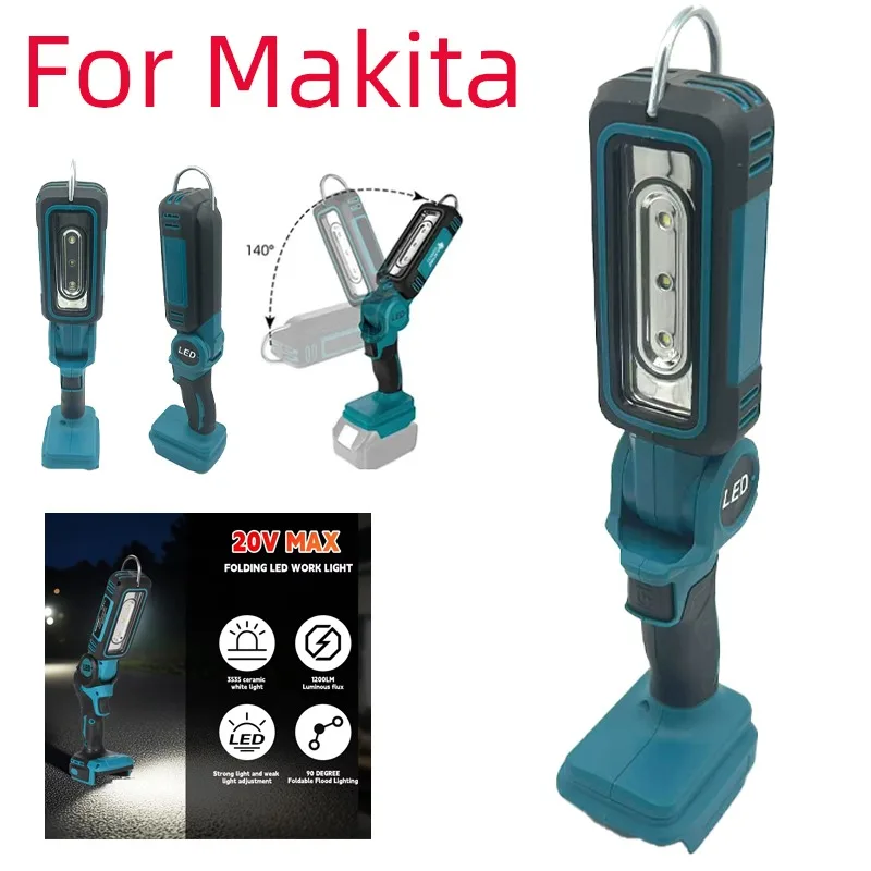 

Portable Wireless LED Work Light A Handheld Floodlight Compatible for Makita 18/20V Batteries and A Folding Torch with A Hook