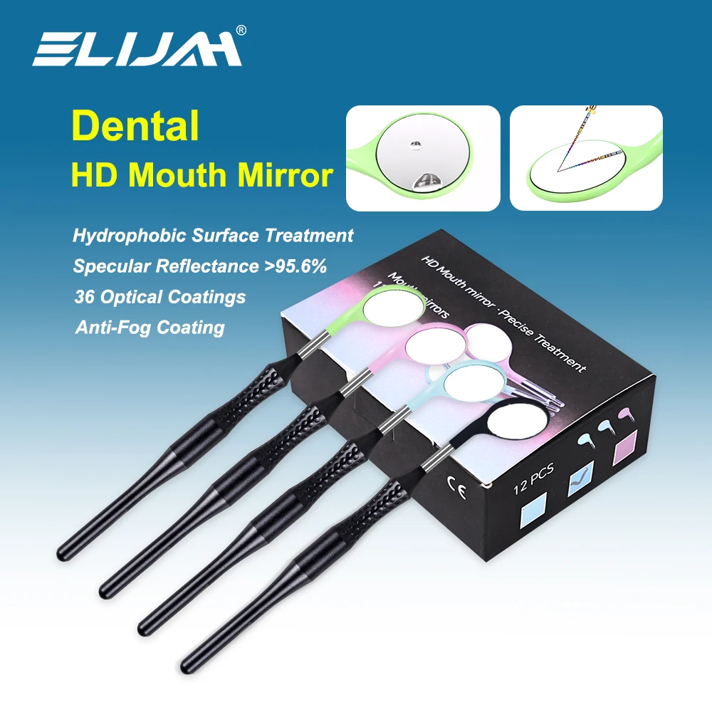 

ELIJAH 12Pcs/Set Dental Ultraclear Anti-fog Mouth Mirror Metal Handle Set Replaceable Reflectors Mirrors Autoclavable Mirrors