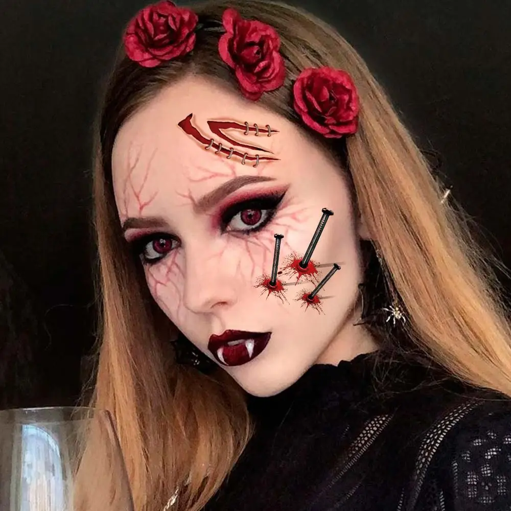 Bloedige littekens Halloween tijdelijke tatoeages gezicht patch waterdichte tattoo stickers spinnenlitteken DIY gezichtsmake-up