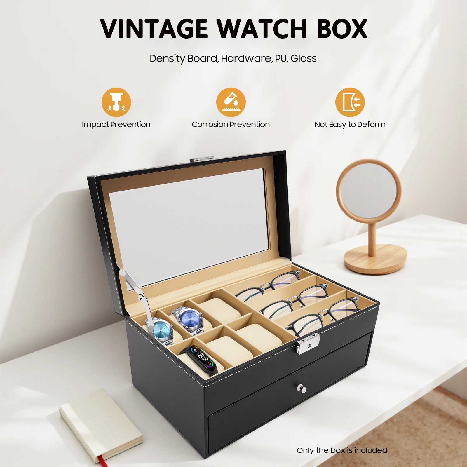 

Винтажная коробка для часов для мужчин с замком, органайзер для хранения очков 6 часов 9, витрина из деревянной искусственной кожи, подарок для коллекционера