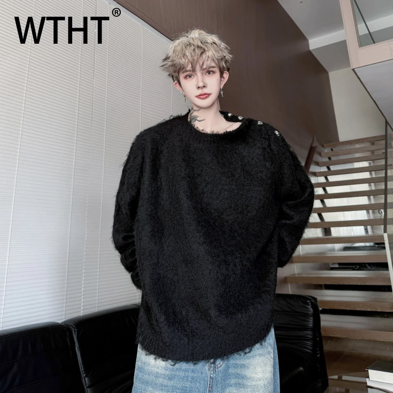 

WTHT модный мужской однотонный свободный свитер на пуговицах, модный пуловер с круглым воротником в американском стиле, мужской осень 2023, 2A1883