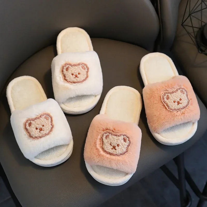 New Winter Kids Plush Slippers Children\'s Indoor Slides Non-Slip Soft Mule Girls Boys Warm House Cotton Shoes