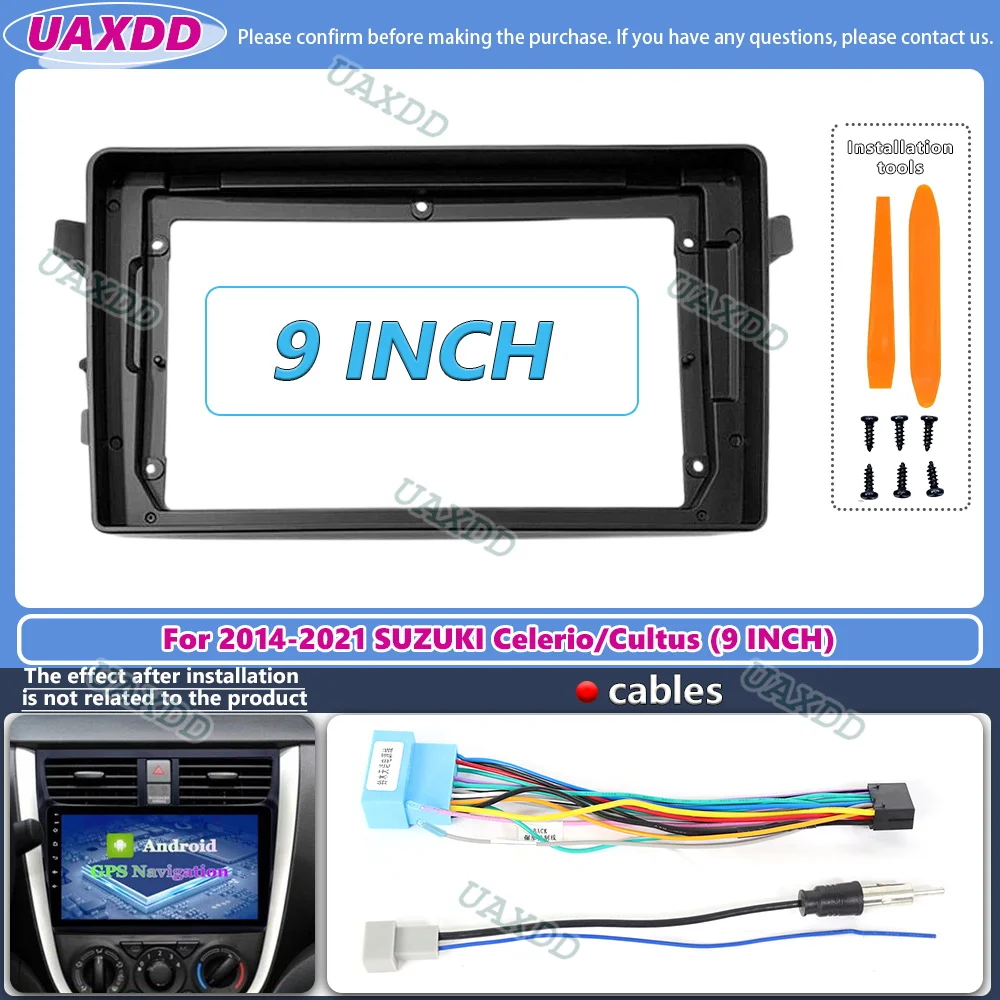 9 inch For SUZUKI 2014-2021 Celerio Cultus Radio Car Android MP5 Player Casing Frame 2 Din Head Unit Fascia Stereo Cover cable