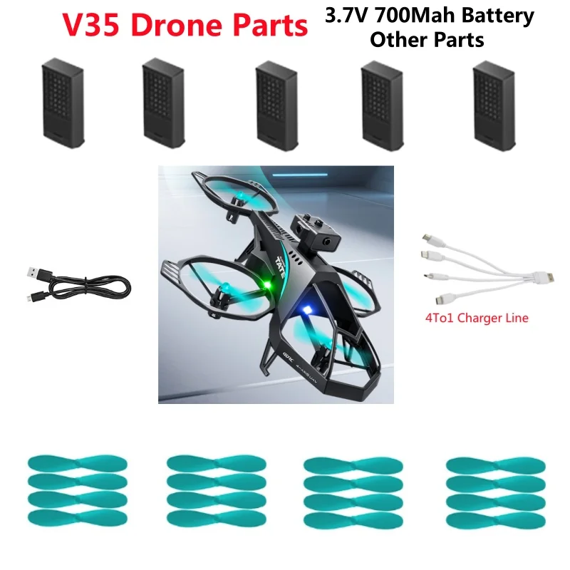 

V35 Оптический поток Hover Пульт дистанционного управления Queadcopter RC Drone Запасные части 3,7 В 700 мАч Пропеллер USB Line Аксессуары для V35 Drone