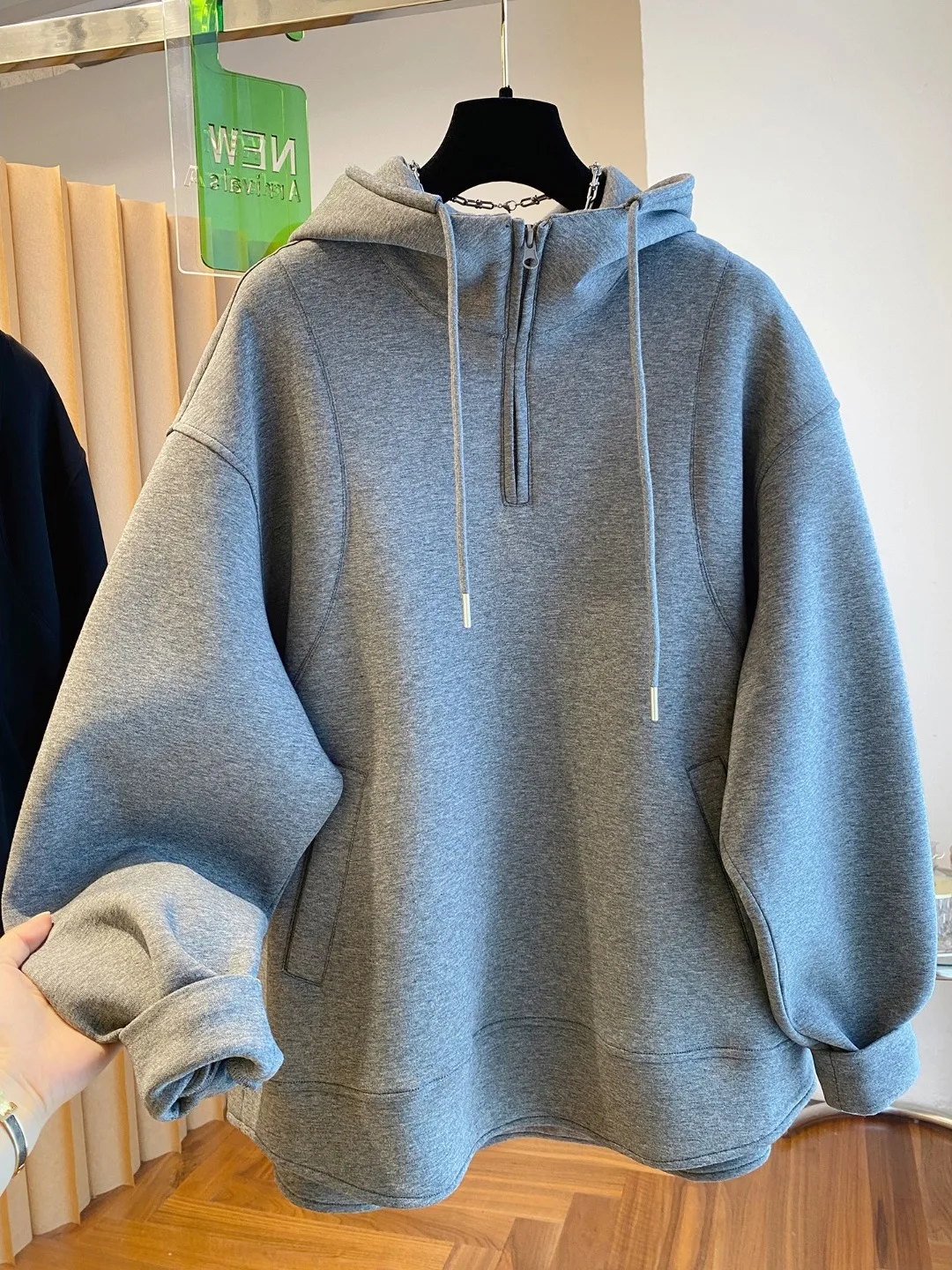 

High-End Feelings Space Cotton ey Hoodie Large Size Women's Autumn 2025 New Loose Large Version Mid-Length Top