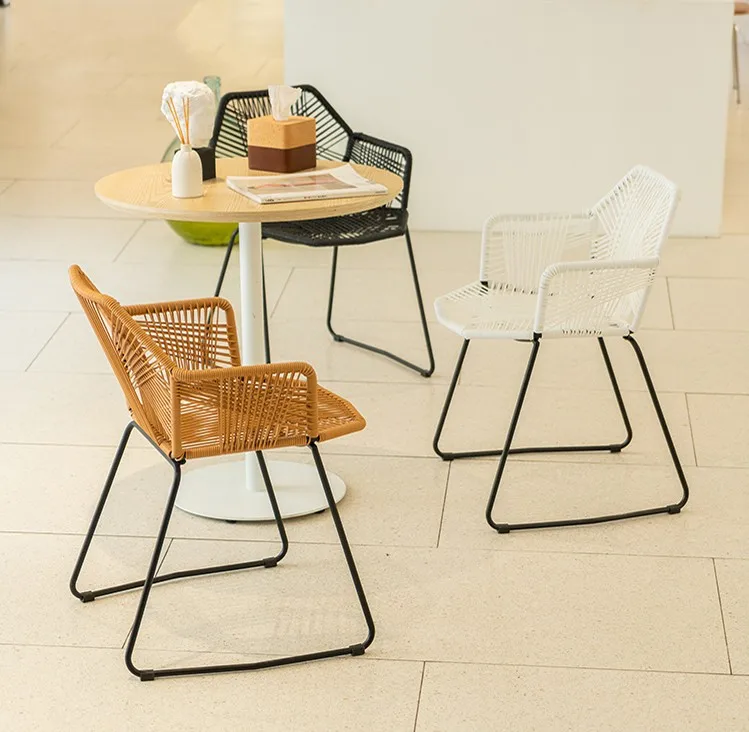 

Contemporary Restaurant Armchairs Cafe Metal Leg Lounge Outdoor Wicker Rattan Chair
