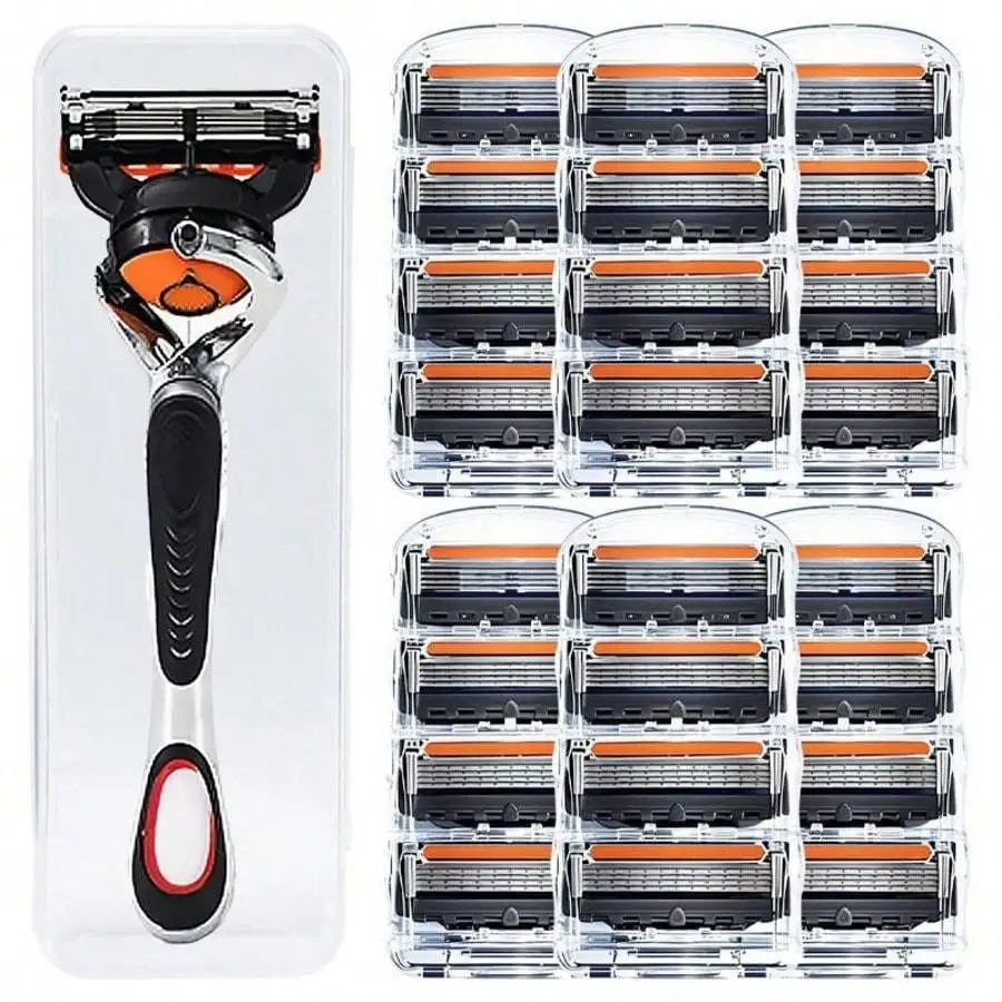 Men's 1PC Manual Shaving Razor + 24PCS Blade Set Safe Rust-Proof Blades Easy Replacement High-Quality Material Washable Classic