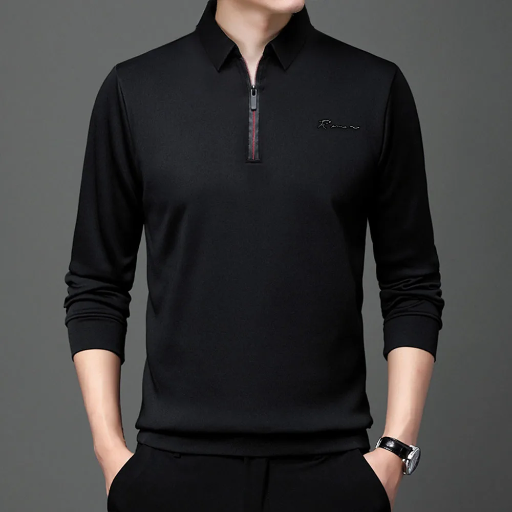 New Polo Shirt 2023 High-end Fashion Design Polo Autumn Men\'s Zippered Shirt Breathable Long Sleeved Top Business Casual T-shirt