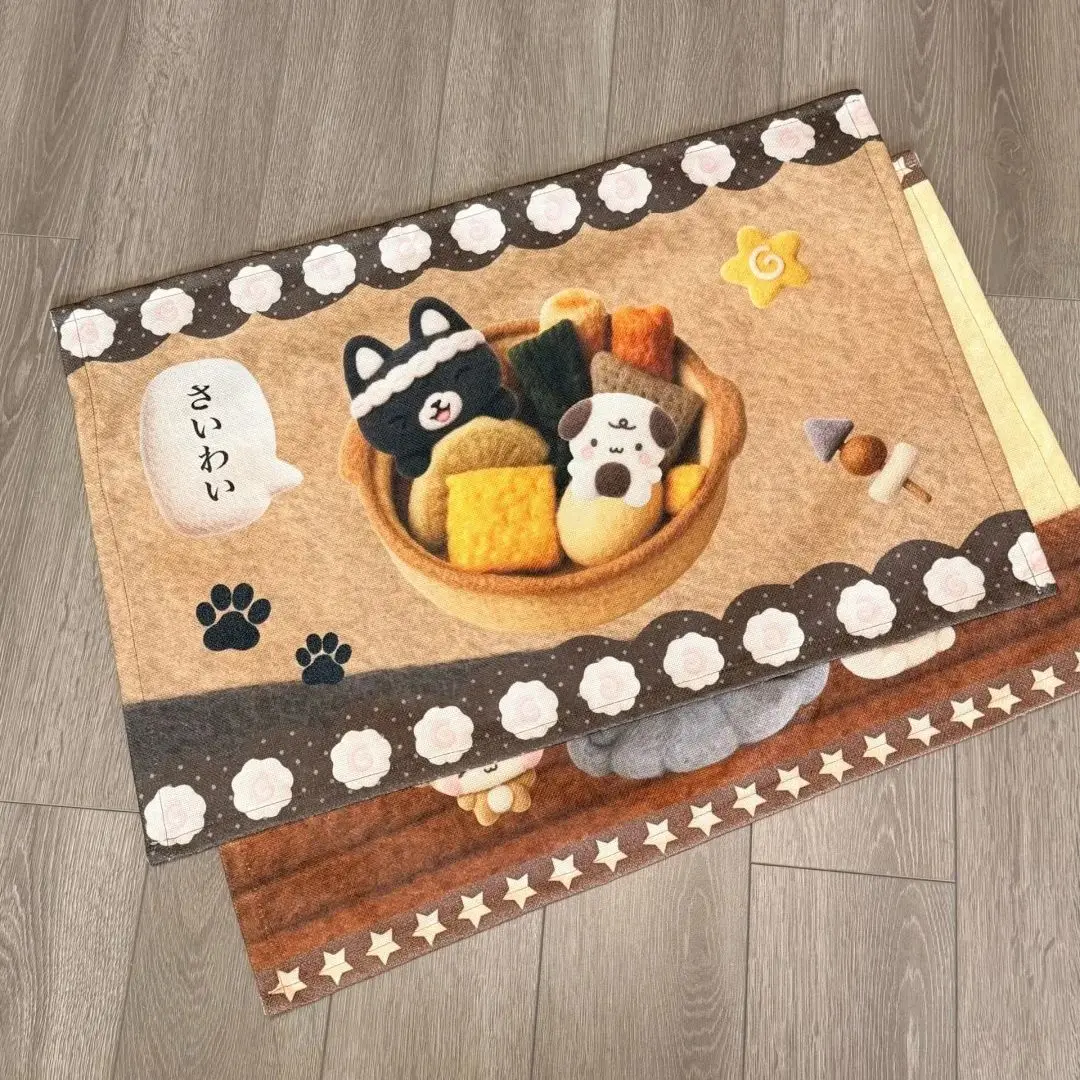Cute Washable Cotton Linen Table Mat Traditional Japanese Style Office Desk Pad Decorative Tablecloth High Aesthetic Value